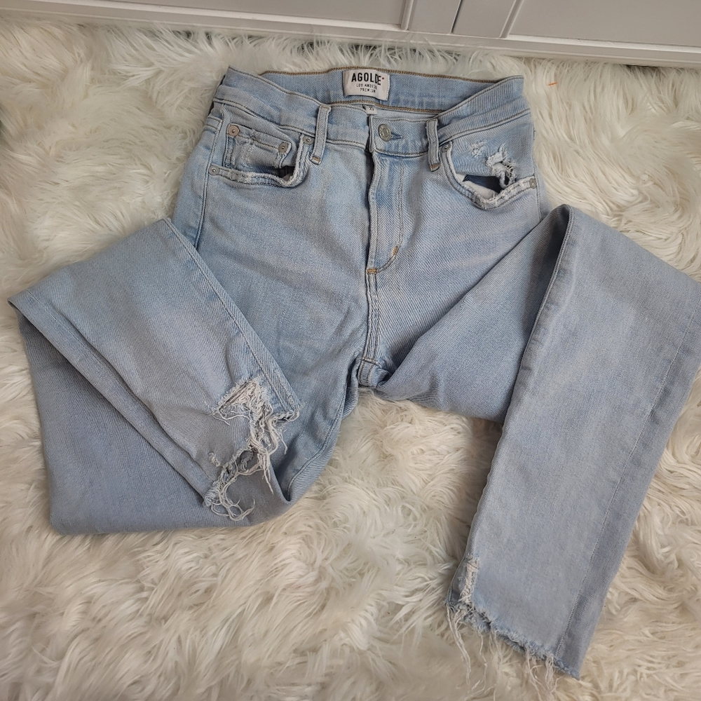 AGOLDE NICO HIGH RISE DISTRESSED JEANS LIGHT WASH WOMEN'S JEANS 25 - Picture 13 of 16